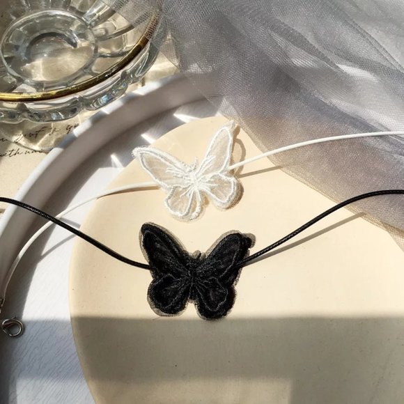 Black or White Butterfly Choker Necklace - Picture 10 of 14